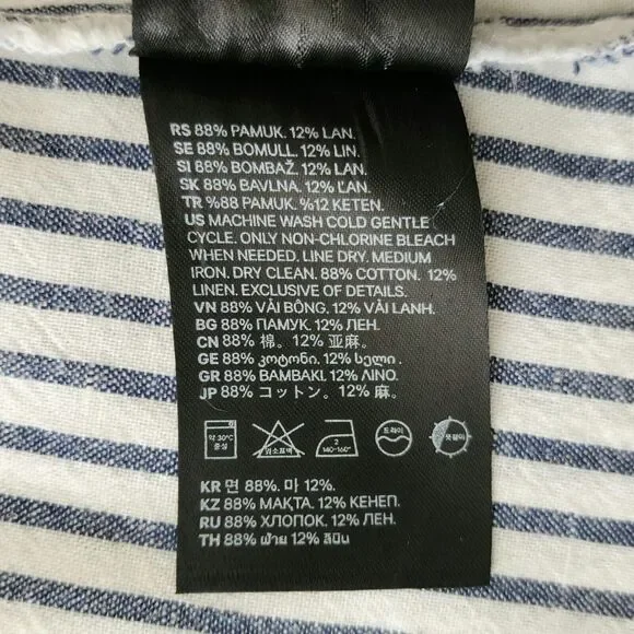 LOGG H&M One Shoulder Top Size 2 Linen Cotton White Blue Striped Embroidered - Picture 7 of 10